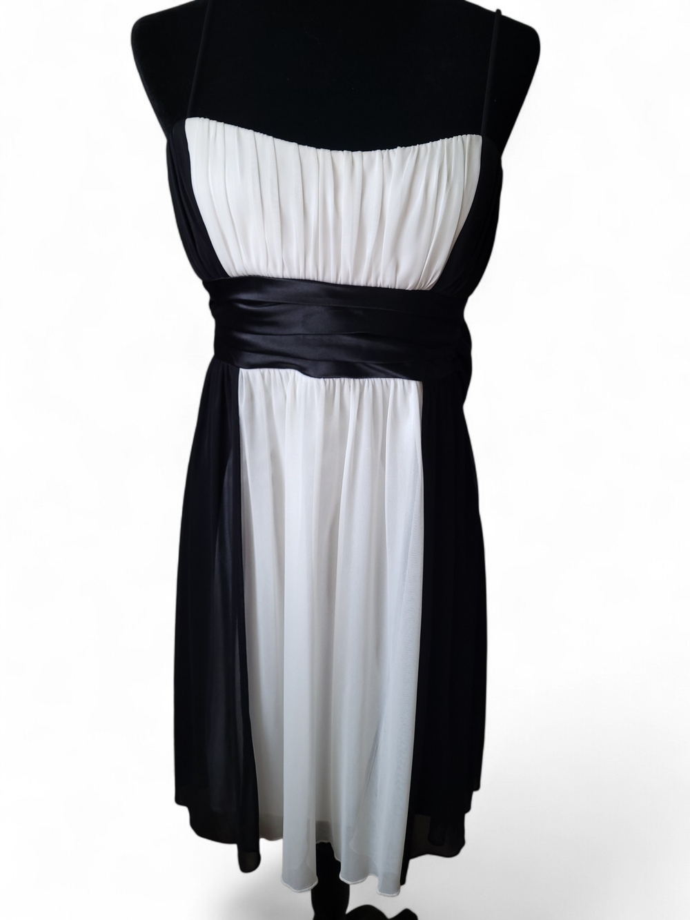 City Triangles Black White Empire Waist Dress L Satin Sash Chiffon Cocktail Prom